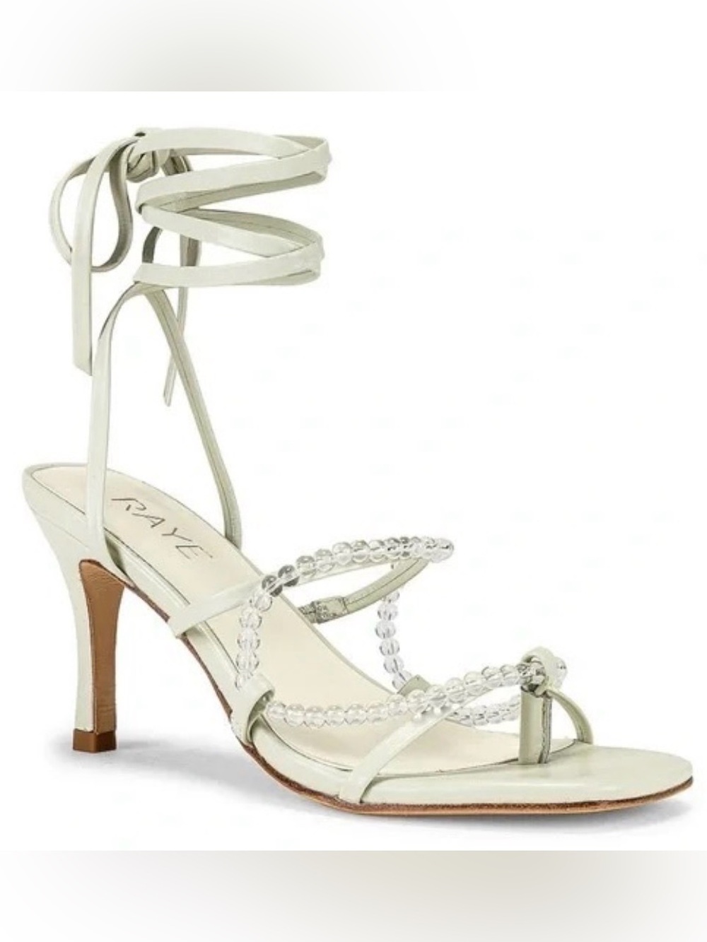 RAYE Brie Beaded Ankle-Tie Heeled Sandal Heels - Bone White/Ivory - Size 6